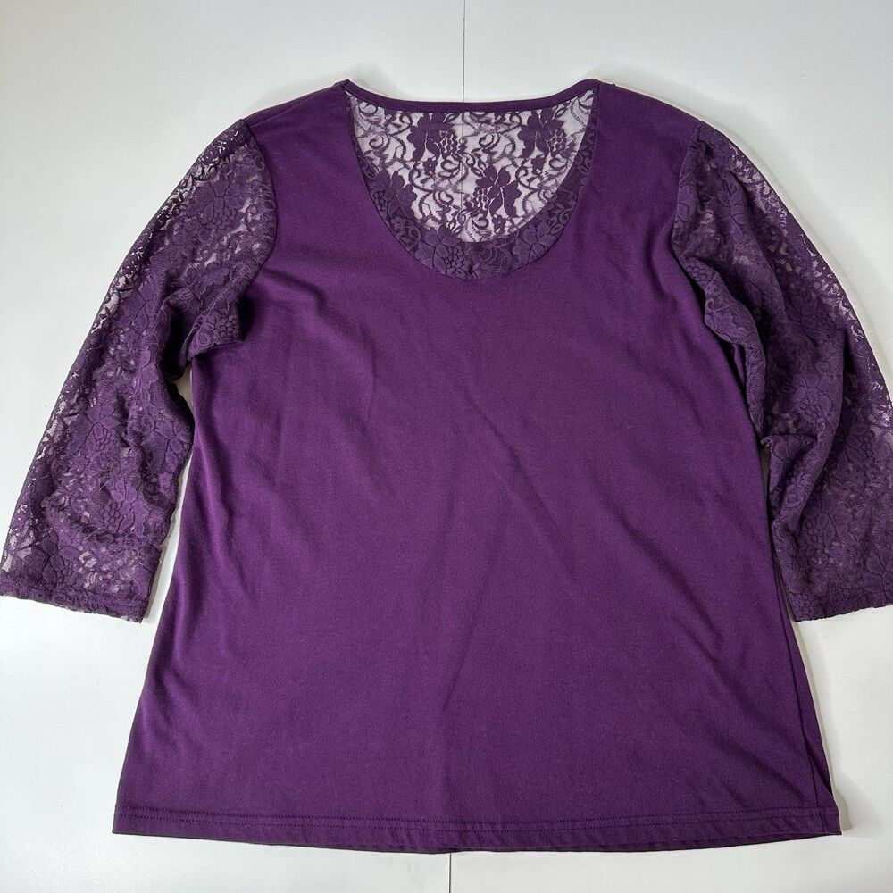 Y2K Stretch Top Sz M?‎ Purple Sheer Floral Lace Embellished Neckline Fairy Boho - Picture 11 of 13